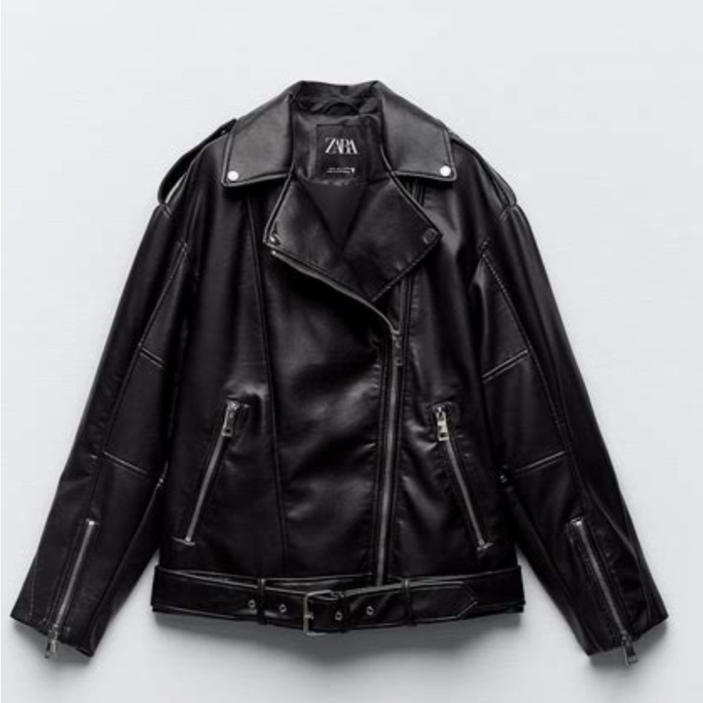 ZARA
Oversized Faux-Leather Biker Jacket brown size small